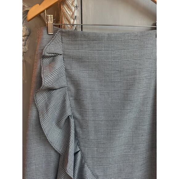 Gracia Skirt Sz L Knee Length Black White Plaid Ruffle Flounce Hem - Picture 5 of 14